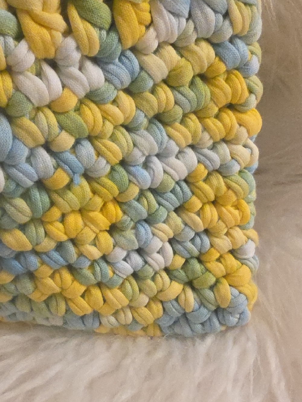 Handwoven Pastel Yellow & Blue Crochet Wristlet Clutch 10.5×7 Inches - Picture 8 of 8